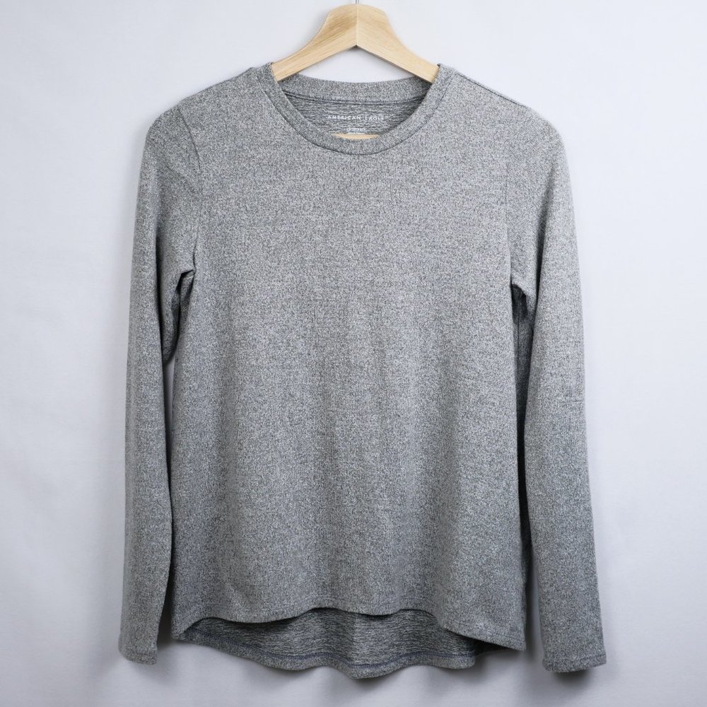 American Eagle Super Soft Long Sleeve Tee T-Shirt Stretch, Light Gray, Women XS